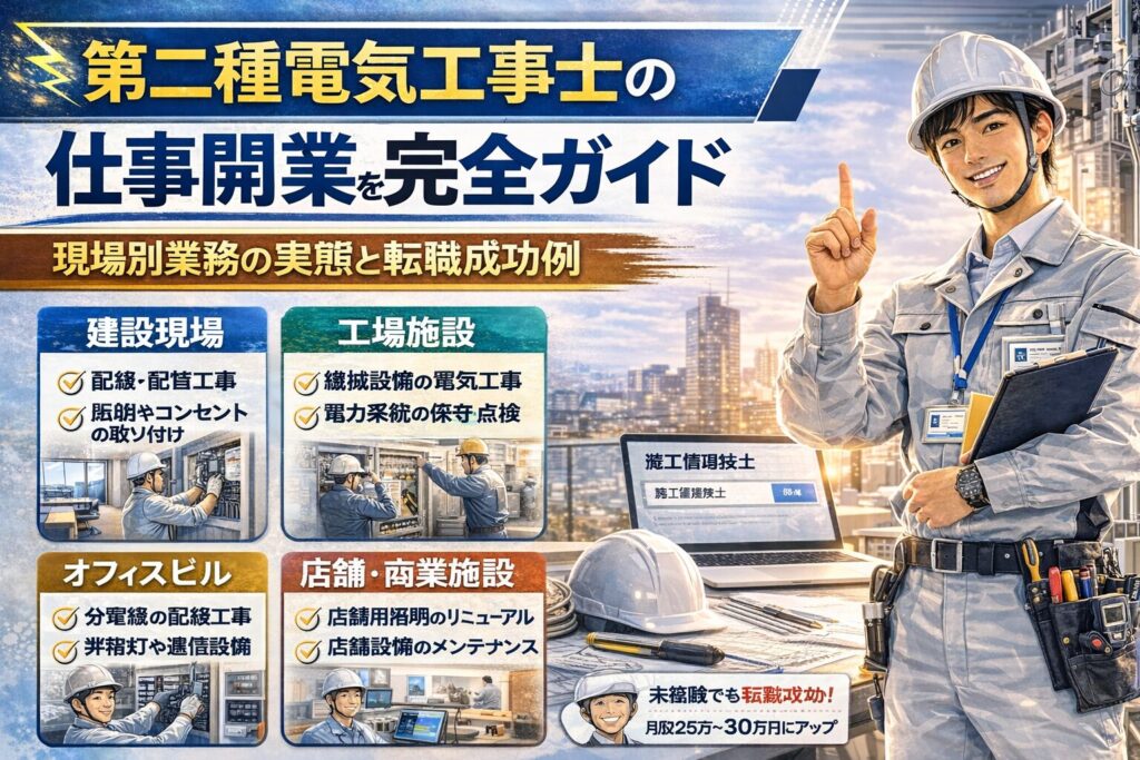 第二種電気工事士の仕事内容を一覧で解説 - 現場別業務の実態と転職成功例
