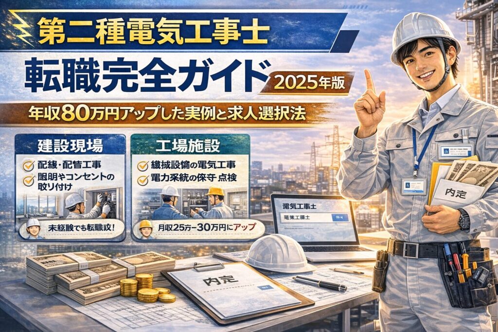 第二種電気工事士転職完全ガイド2025年版 - 年収80万円アップした実例と求人選択法