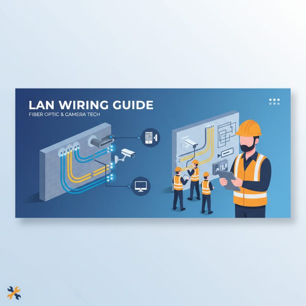 記事「LAN配線の施工方法完全ガイド – 光ファイバー・監視カメラ対応の実践テクニック」のアイキャッチ