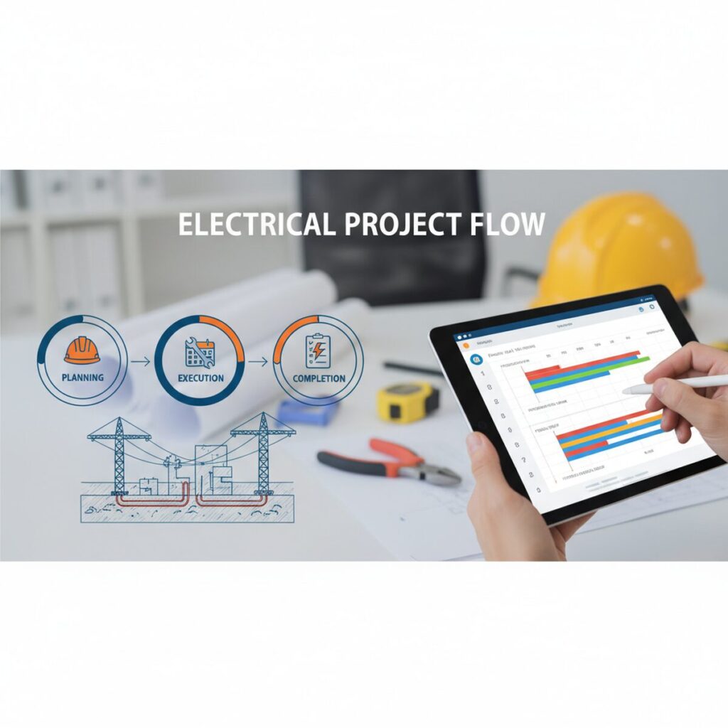 記事「電気工事の工程表作成完全ガイド – 施工管理のプロが教える実践テクニック」のアイキャッチ